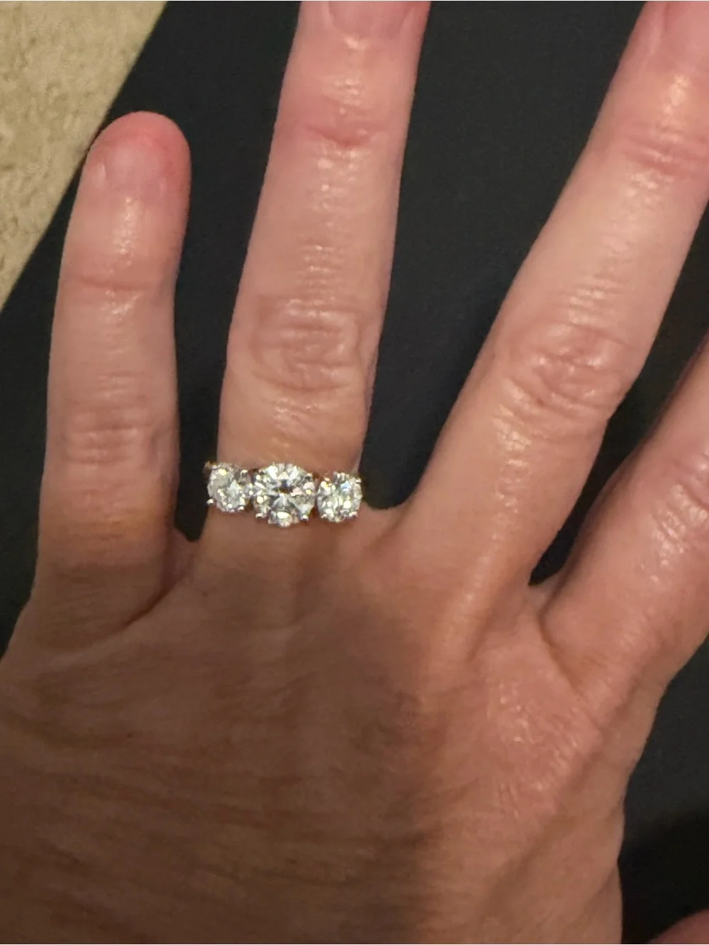 3.02 Carat Three-Stone Diamond & White Gold Engagement/Anniversary Ring, Sz 6.5